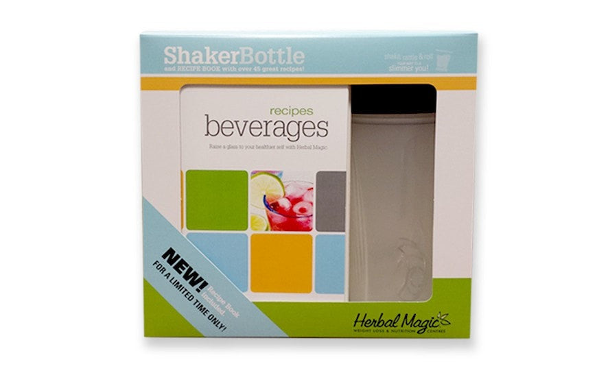 Herbal Magic's Shaker Bottle & Beverage Recipe Kit comes with a 20 ounce shaker bottle