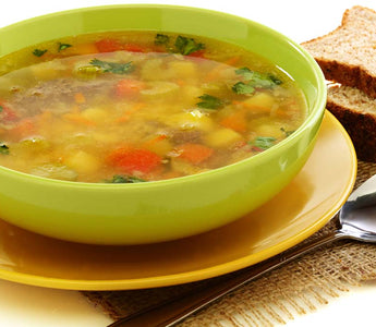 Vegan Veggie Soup & Garlic Bread! The perfect veggie soup to have on a chilly night in the Winter or on a cool night in the Summer. 