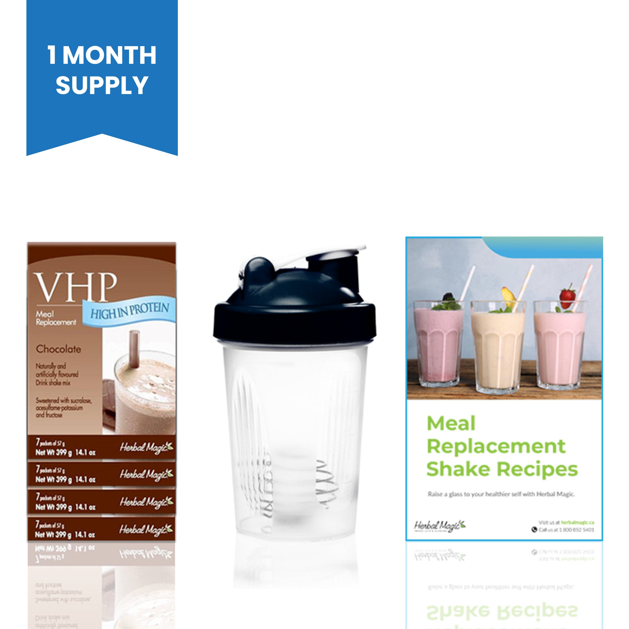The Chocolate Meal Replacement Shakes Kit includes a 1-month supply (4 boxes) of all chocolate VHP shakes! 